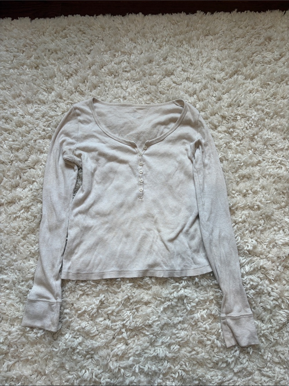Brandy Melville Long Sleeve Henley Top in Light Beige